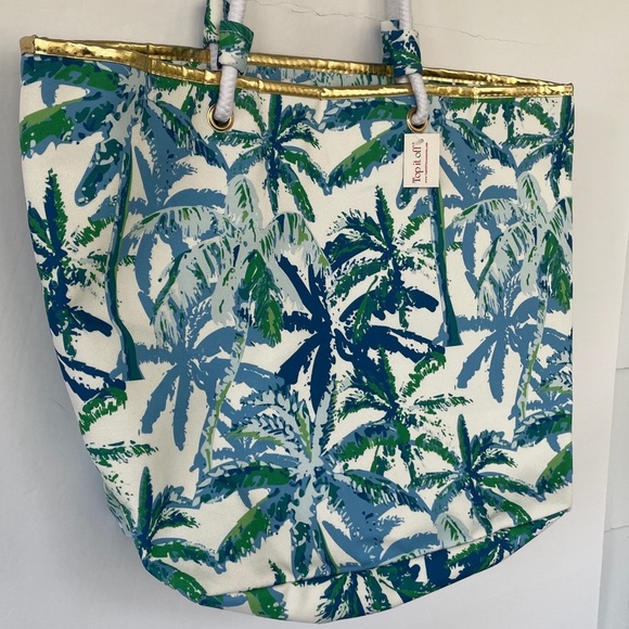 Top It Off Catalina Tote Bag Tropical Palm Print Tote Bag Blue and Green - Picture 4 of 15